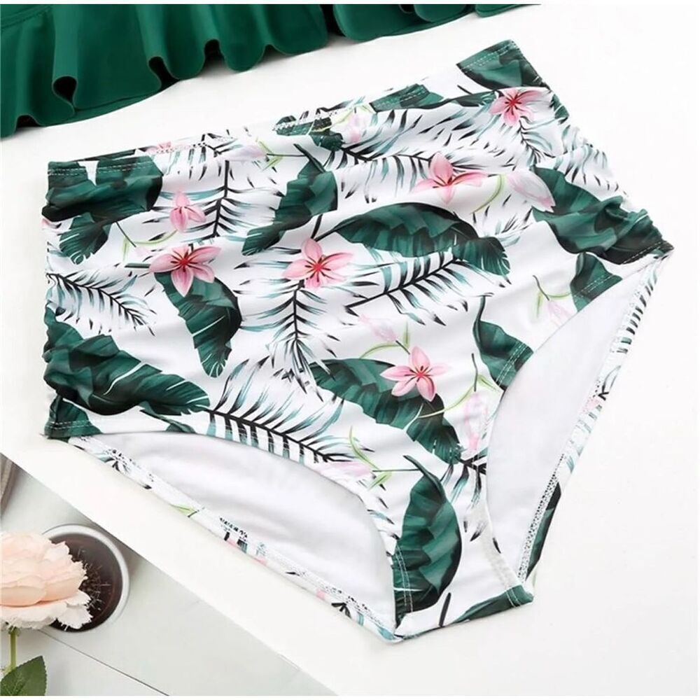 Tropical Flower & Palm Leaf High Waisted Bikini Bottoms XL NWOT